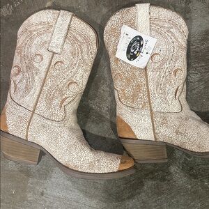 White and Brown Western Boots